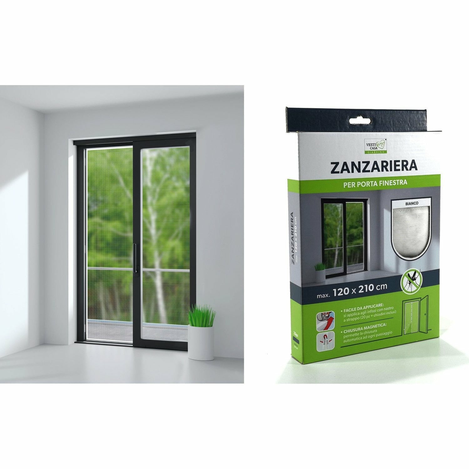 VESTIAMO CASA GIARDINO - Zanzariera Velcro per Porta Finestra Modulabile Bianca h210x120 cm
